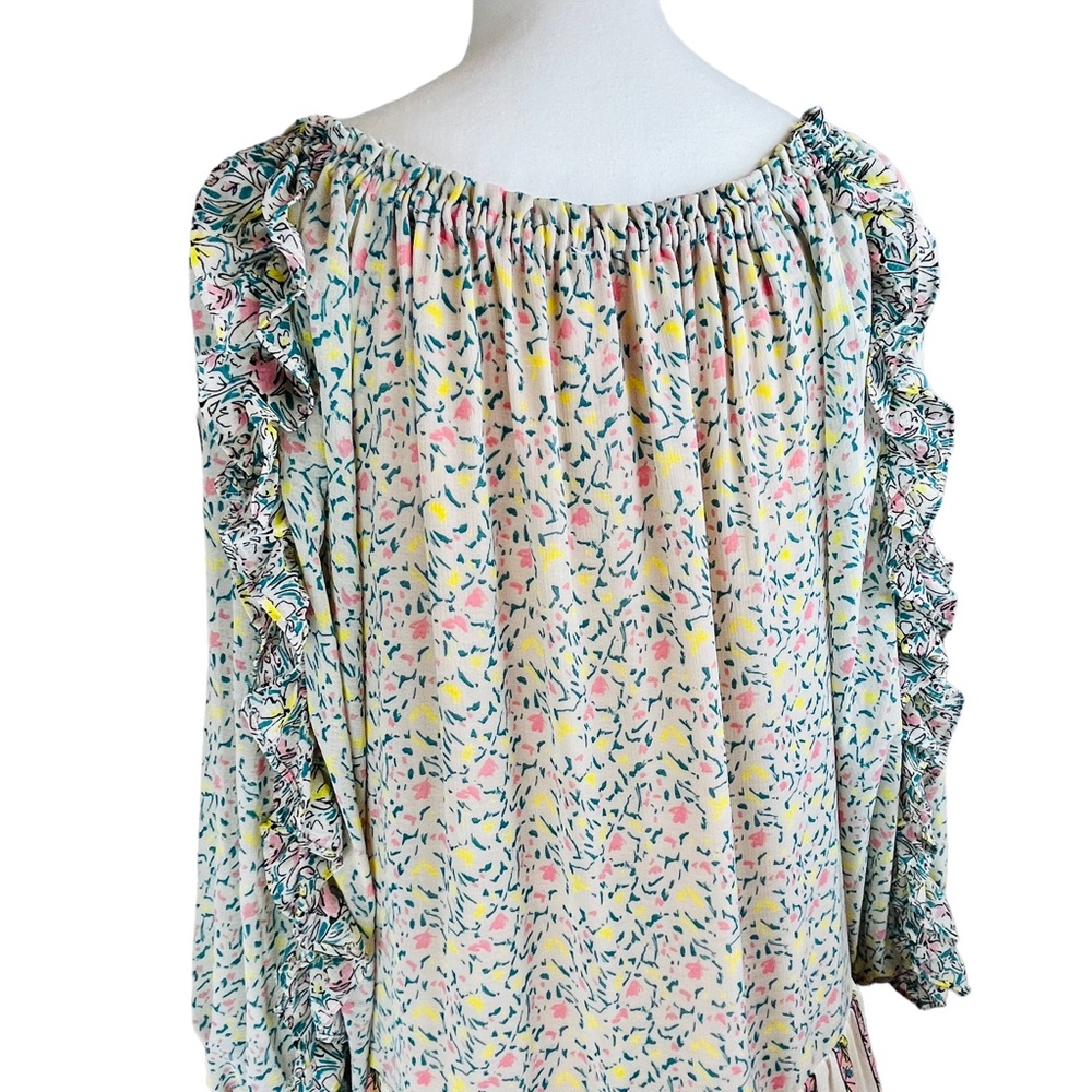 FREE PEOPLE Pink Foral Dress Mini Boho Small Flowers in Hair Babydoll Ruffles - Picture 14 of 16